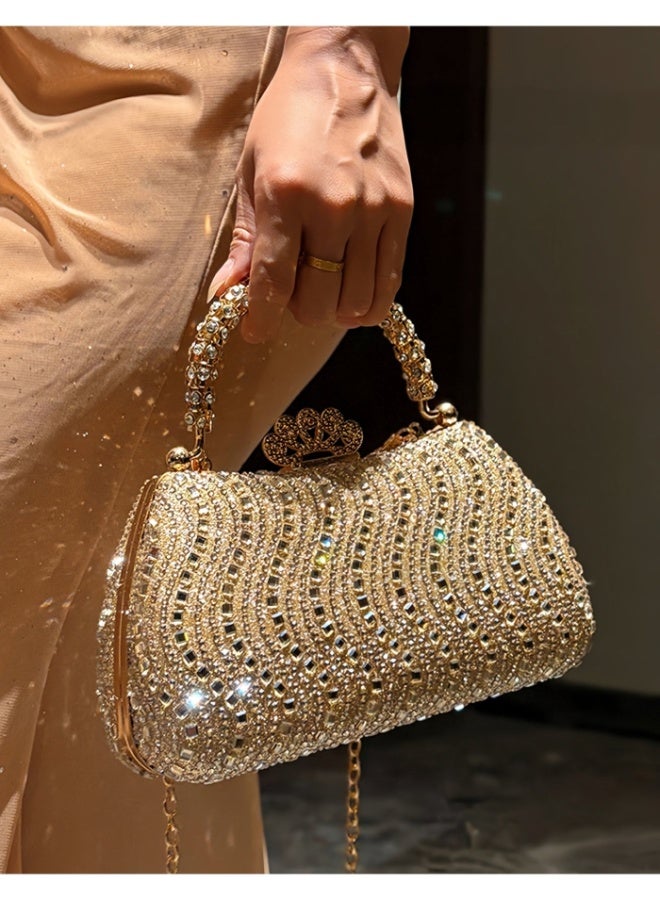 Wisalia Women's Clutch Bag Sparkly Evening Clutch Purse, Gold Rhinestone Handbag with Crown Clasp and Detachable Chain for Wedding Party Cocktail Prom Evening Events - Image 2