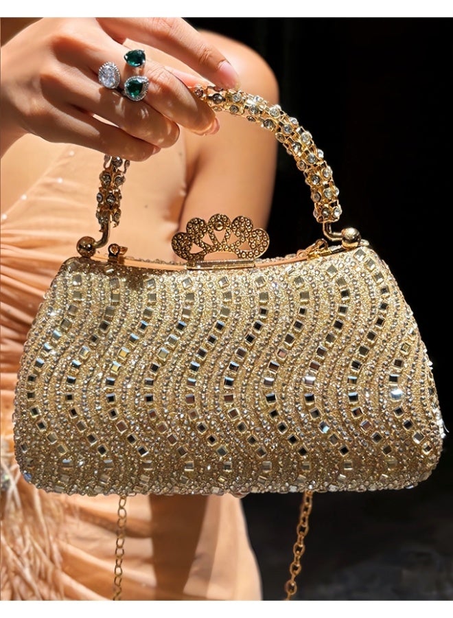 Wisalia Women's Clutch Bag Sparkly Evening Clutch Purse, Gold Rhinestone Handbag with Crown Clasp and Detachable Chain for Wedding Party Cocktail Prom Evening Events - Image 3