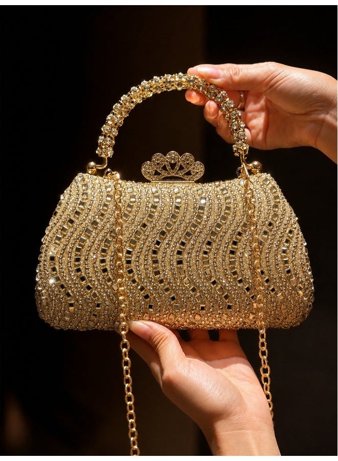 Wisalia Women's Clutch Bag Sparkly Evening Clutch Purse, Gold Rhinestone Handbag with Crown Clasp and Detachable Chain for Wedding Party Cocktail Prom Evening Events - Image 4