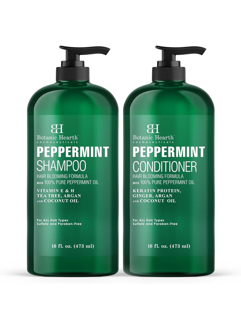 بوتانيك هيرث مجموعة شامبو وبلسم بزيت النعناع من بوتانيك هيرث - تركيبة لتقوية الشعر بالكيراتين للشعر الخفيف - تحارب تساقط وتعزز نموه - خالية الكبريتات للرجال والنساء - 473 ملليلتر × 2 سميك - Image 1