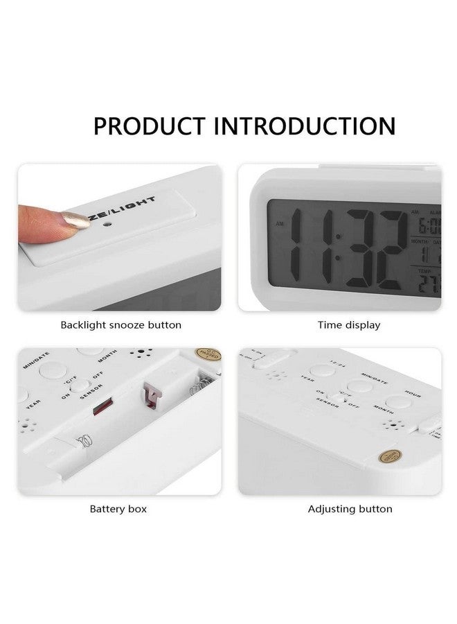 AERYS Digital Alarm Clock, Table Clock with Automatic Sensor, Date and Temperature Display, Compact Desk Clock for Students, Home, Office, Corporate Use (White Digital) - Image 5