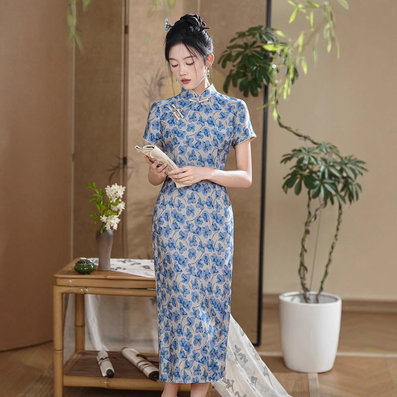 Fashion Improved Retro Chinese Style Dark Color Long Elegant Artistic Style Slim Cheongsam - Image 2