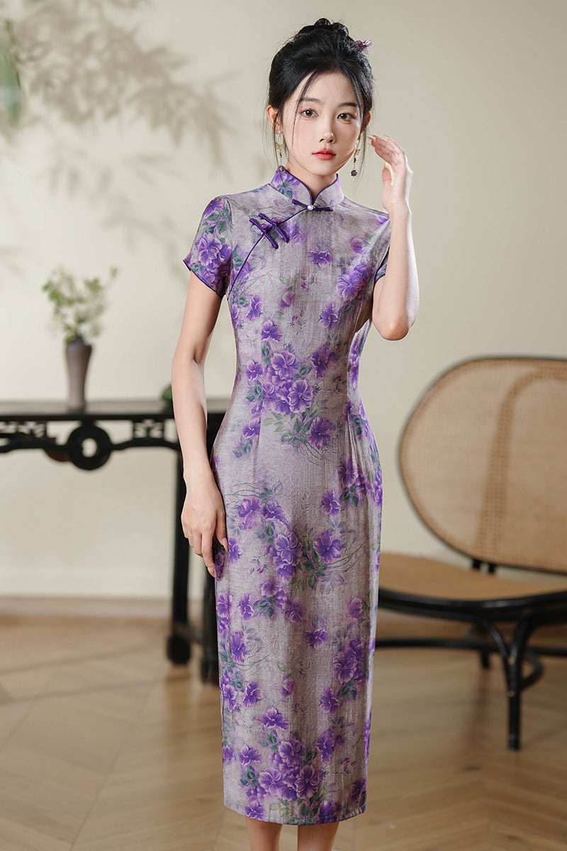 Fashion Improved Retro Chinese Style Dark Color Long Elegant Artistic Style Slim Cheongsam - Image 1