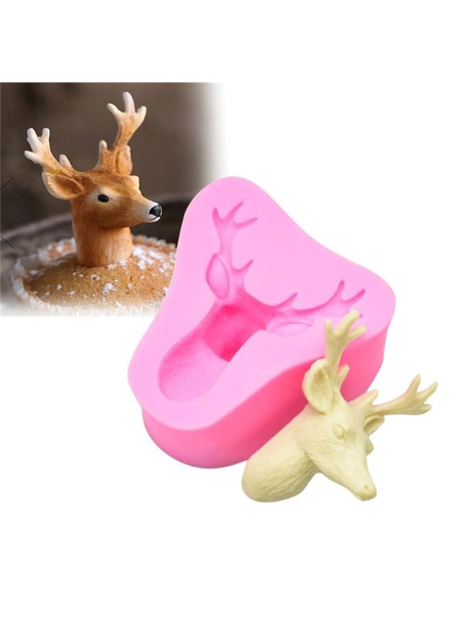 بولن لايف قالب مصنوع من السيليكون على شكل رأس الغزال بتصميم ثلاثي الأبعاد لإعداد الكوكيز والكيك والشوكولاتة وكيك الفوندان وردي - Image 2