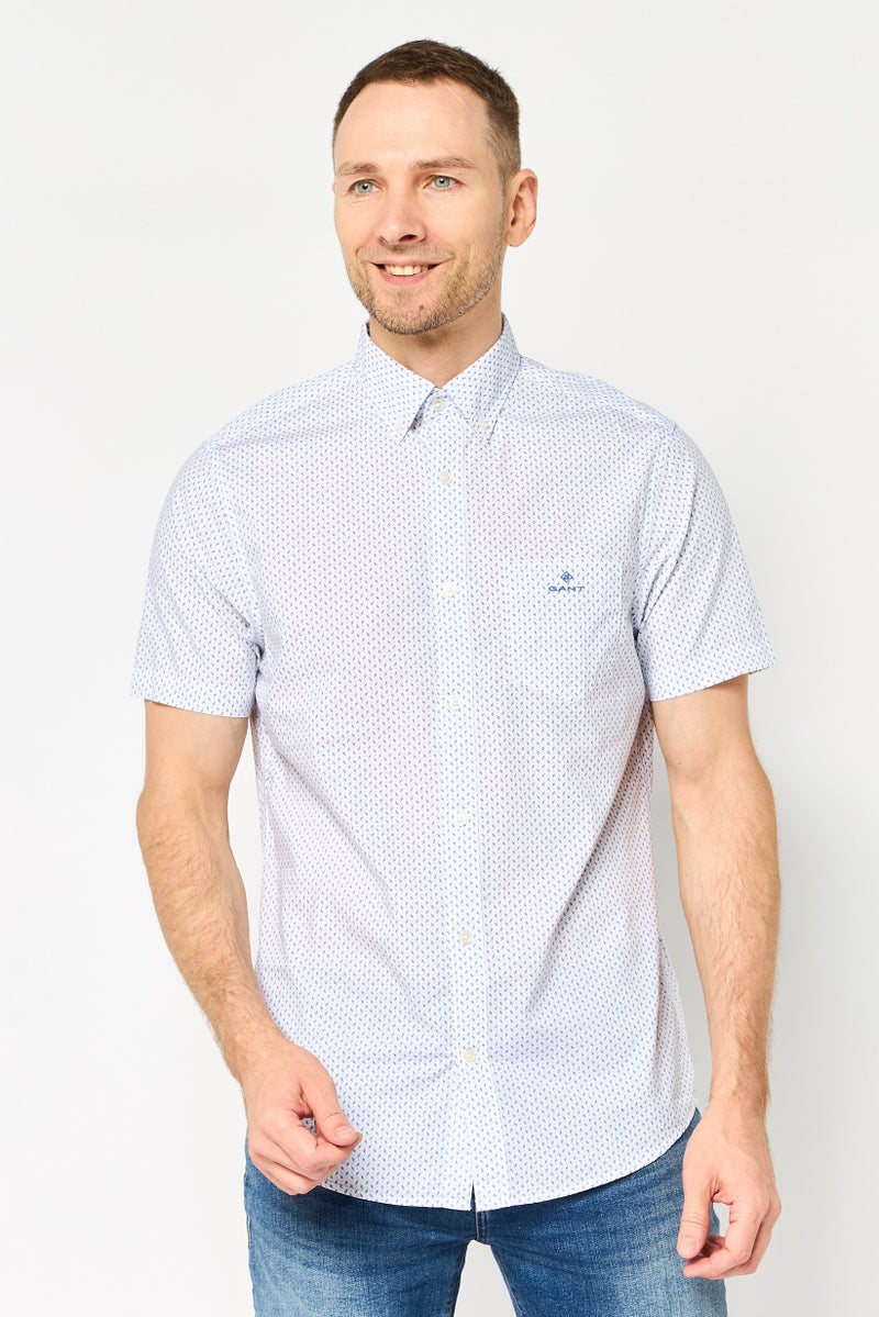 GANT Men Regular Fit Allover Print Short Sleeve Casual Shirt, White - Image 1