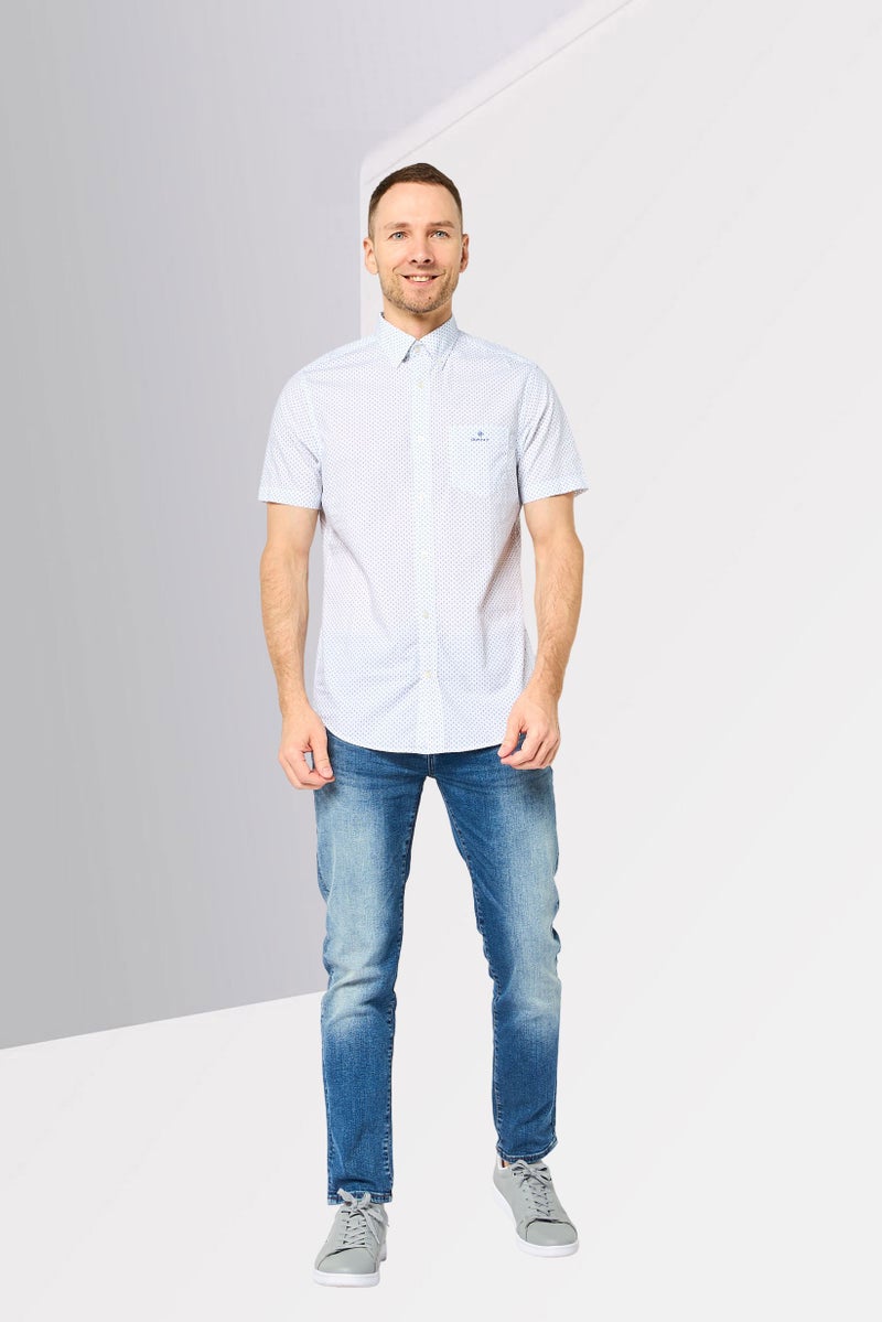 GANT Men Regular Fit Allover Print Short Sleeve Casual Shirt, White - Image 2
