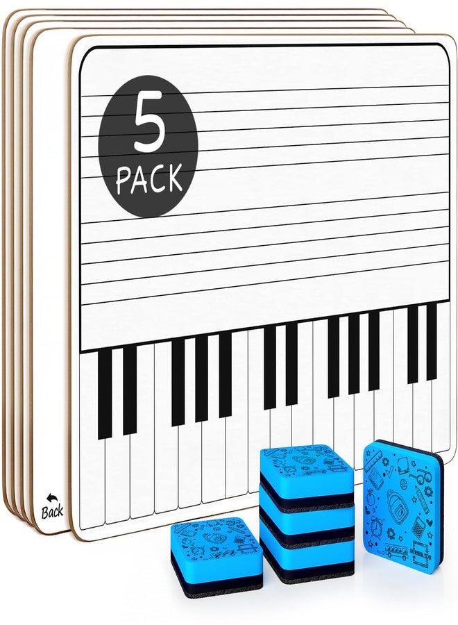 Scribbledo 5 Pack 11 x 14 Inch Piano Board Dry Erase White Boards Keyboard Lapboard l Double Sided Music Staff whiteboard for Kids Students, Musicians and Home (5 Erasers Included) - Image 1