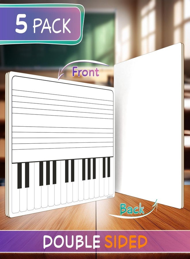 Scribbledo 5 Pack 11 x 14 Inch Piano Board Dry Erase White Boards Keyboard Lapboard l Double Sided Music Staff whiteboard for Kids Students, Musicians and Home (5 Erasers Included) - Image 2