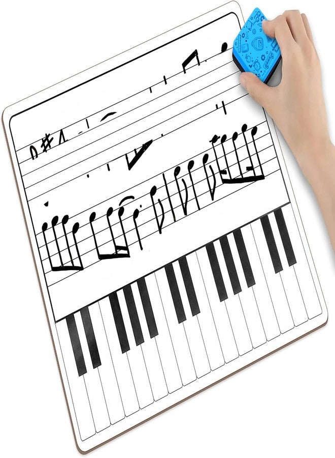 Scribbledo 5 Pack 11 x 14 Inch Piano Board Dry Erase White Boards Keyboard Lapboard l Double Sided Music Staff whiteboard for Kids Students, Musicians and Home (5 Erasers Included) - Image 4