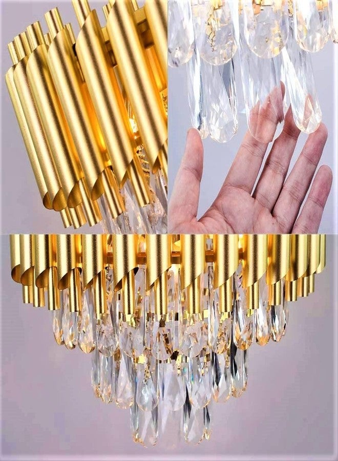 BNK DECOR Modern Crystal Chandeliers with Ceiling Light Fixture for Living Room Bedroom and Hallway Italian K9 Crystal Ceiling Fixture Metal Chandelier (Pure-Gold, 400MM Gold) - Image 5