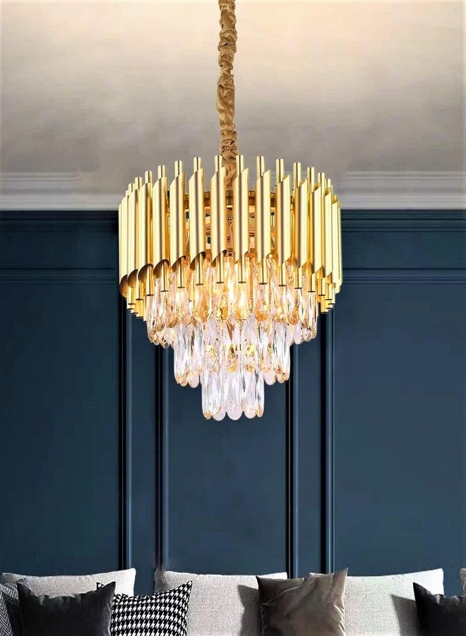 BNK DECOR Modern Crystal Chandeliers with Ceiling Light Fixture for Living Room Bedroom and Hallway Italian K9 Crystal Ceiling Fixture Metal Chandelier (Pure-Gold, 400MM Gold) - Image 3