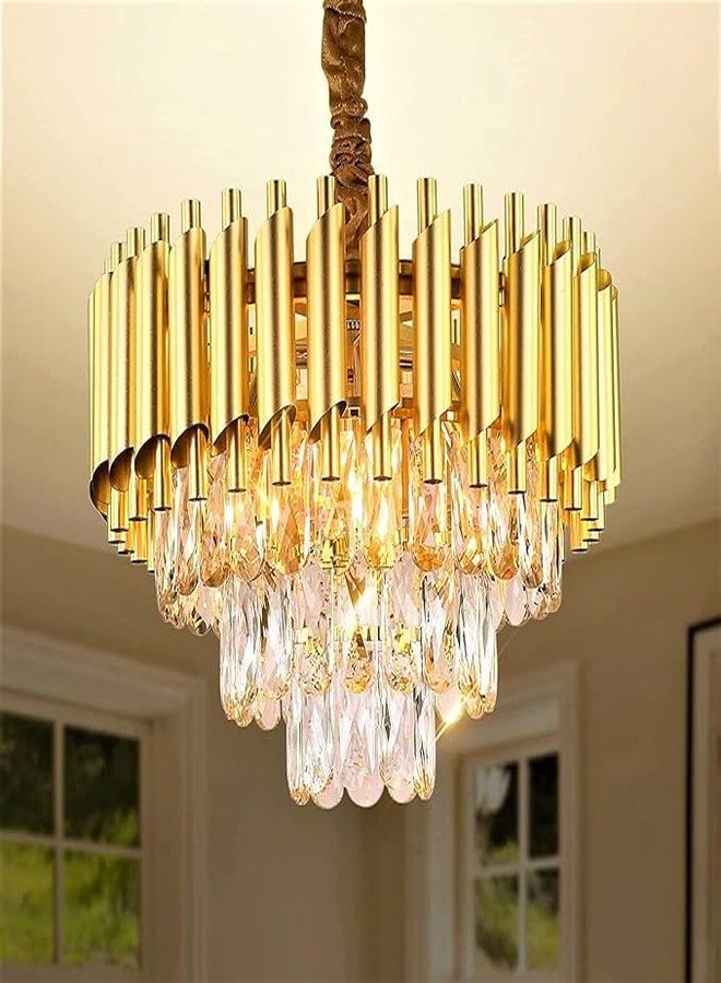 BNK DECOR Modern Crystal Chandeliers with Ceiling Light Fixture for Living Room Bedroom and Hallway Italian K9 Crystal Ceiling Fixture Metal Chandelier (Pure-Gold, 400MM Gold) - Image 1
