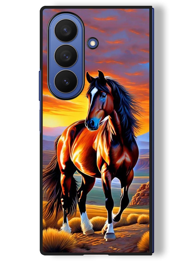 Theodor Case Compatible with Samsung Galaxy Z Fold 7 - 8 Inch Protection Shockproof Bumper Cover Horse Painting - Image 1