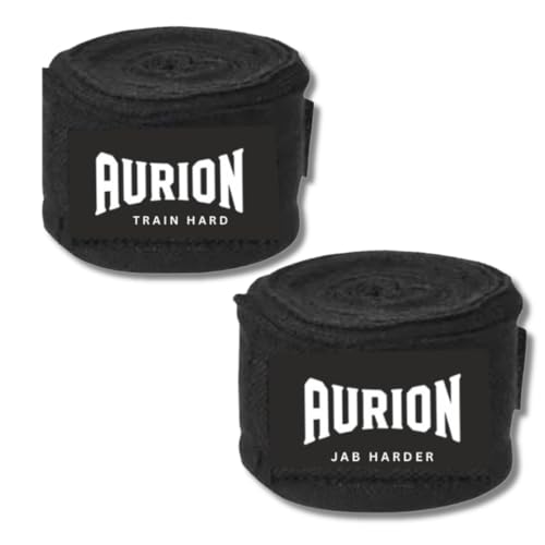 Aurion 4.5 Meter Boxing Hand Wraps (180 Inch) | Professional Elastic Polyester-Cotton Handwrap for Boxing, MMA, Muay Thai & Heavy Bag | Durable Wrist & Knuckle Protection | Black (Pair) - Image 1