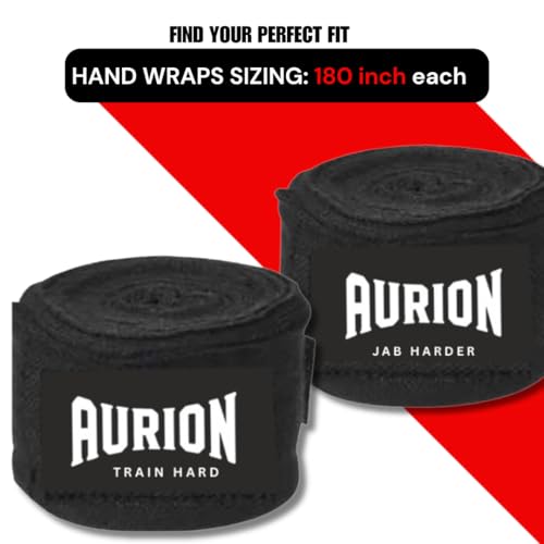 Aurion 4.5 Meter Boxing Hand Wraps (180 Inch) | Professional Elastic Polyester-Cotton Handwrap for Boxing, MMA, Muay Thai & Heavy Bag | Durable Wrist & Knuckle Protection | Black (Pair) - Image 3