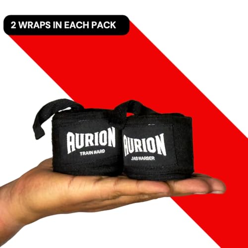 Aurion 4.5 Meter Boxing Hand Wraps (180 Inch) | Professional Elastic Polyester-Cotton Handwrap for Boxing, MMA, Muay Thai & Heavy Bag | Durable Wrist & Knuckle Protection | Black (Pair) - Image 4
