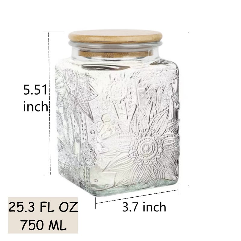 ANSQU Square Glass Jar  25.3oz Vintage Glass Jar with Lid  Glass Food Storage Containers for Ground Coffee  Tea  Sugar  Candy  Decorative Glass Jar - Image 2