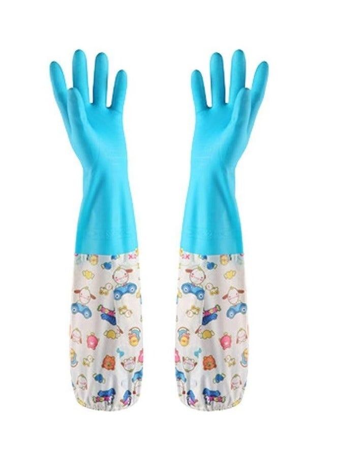 "Pair of Long Sleeve Dishwashing Gloves, Non-Slip Wear-Resistant Latex Rubber Kitchen Gloves, Waterproof Cleaning Gloves to Protect Hands from Washing Dish, Effective Grip Rubber Gloves for Home Use and Kitchen Utensil Cleaning, Multi-Purpose Dishwashing Gloves (Multicolor , Multi-design)  - Image 1