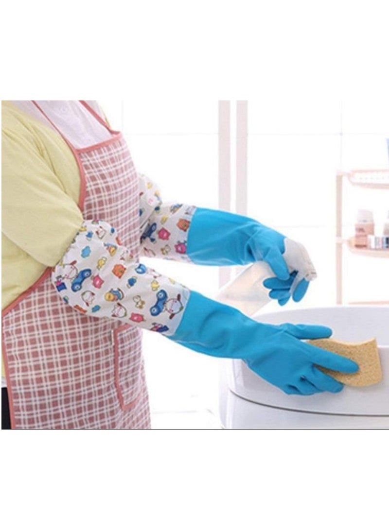"Pair of Long Sleeve Dishwashing Gloves, Non-Slip Wear-Resistant Latex Rubber Kitchen Gloves, Waterproof Cleaning Gloves to Protect Hands from Washing Dish, Effective Grip Rubber Gloves for Home Use and Kitchen Utensil Cleaning, Multi-Purpose Dishwashing Gloves (Multicolor , Multi-design)  - Image 2