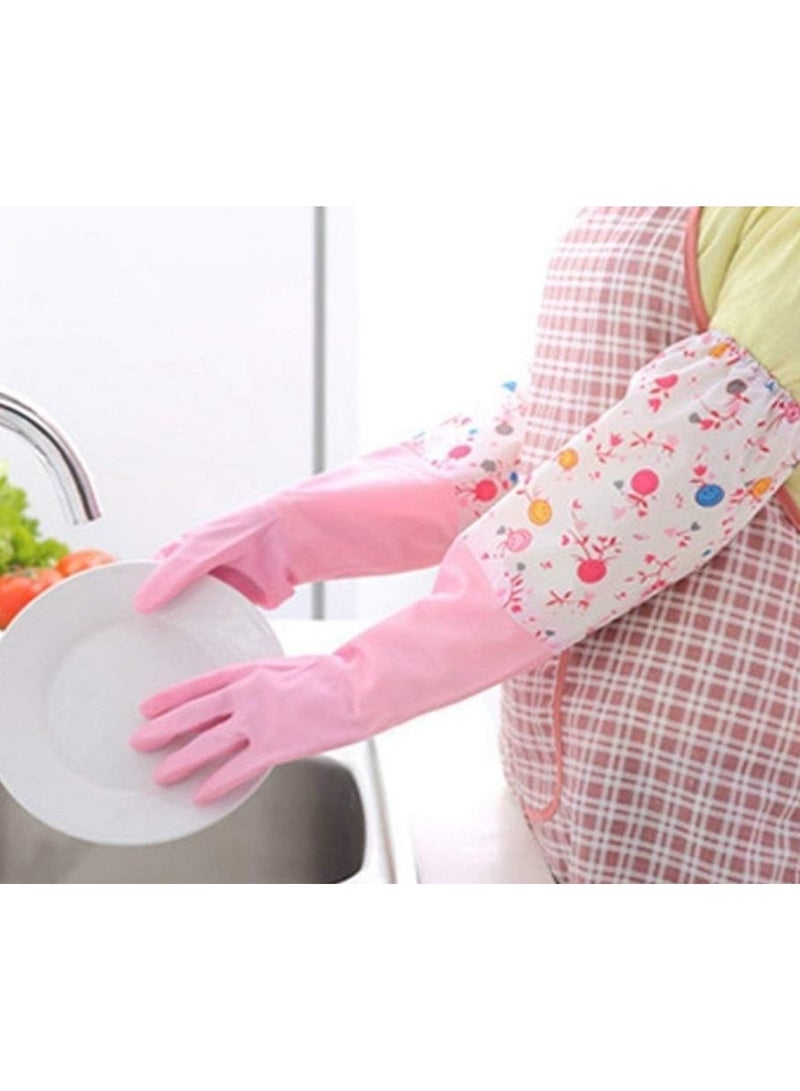 "Pair of Long Sleeve Dishwashing Gloves, Non-Slip Wear-Resistant Latex Rubber Kitchen Gloves, Waterproof Cleaning Gloves to Protect Hands from Washing Dish, Effective Grip Rubber Gloves for Home Use and Kitchen Utensil Cleaning, Multi-Purpose Dishwashing Gloves (Multicolor , Multi-design)  - Image 4