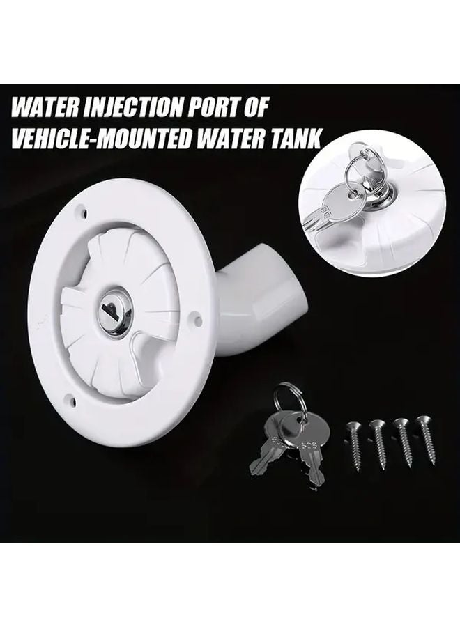 White RV Freshwater Tank Gravity Fed Filler With Locking Key And Clear View Window - Image 2