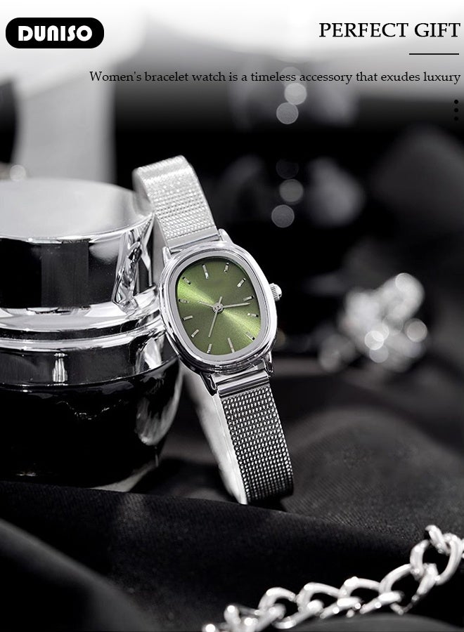 DUNISO ساعة معصم نسائية، ساعة كوارتز مدمجة وبسيطة، ساعة Oval عصرية، ساعة أنيقة بأسلوب المؤشر العتيق - Image 2