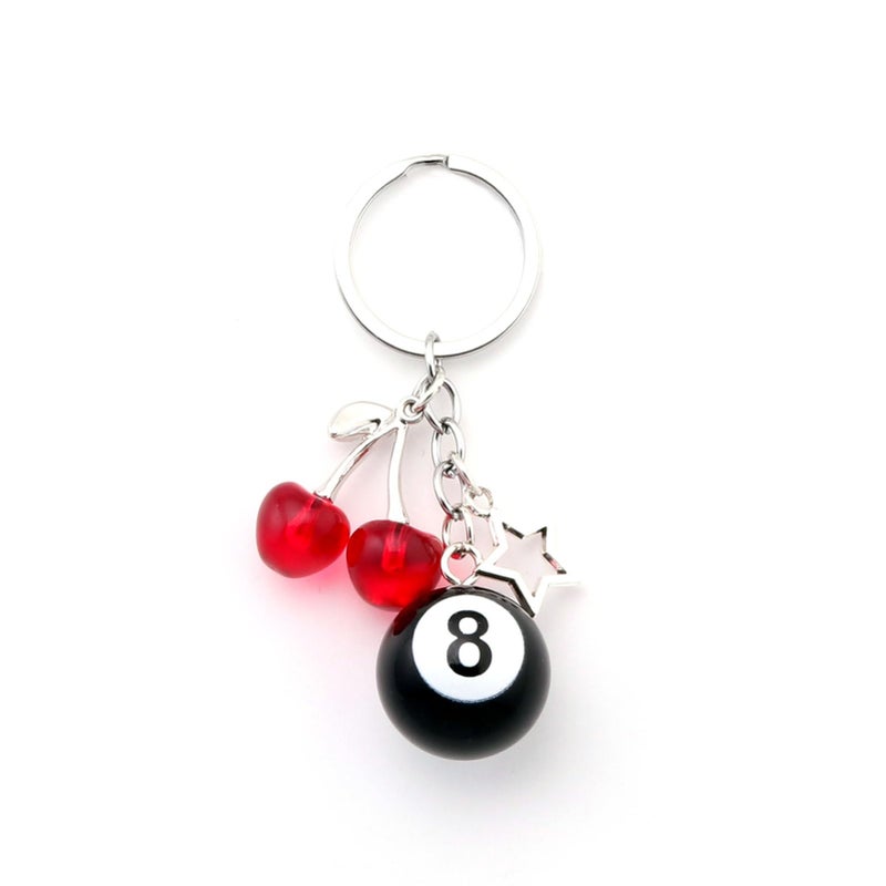 SORGERLY 8 Ball Red Cherry Keychain - Cute Star Charm Bag Purse Handbag Accessories - Y2K Aesthetic Key Chain for Women Men (Red cherry) - Image 1