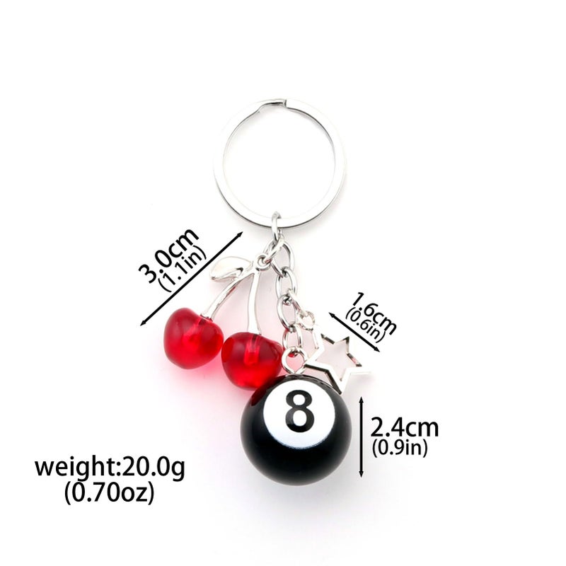 SORGERLY 8 Ball Red Cherry Keychain - Cute Star Charm Bag Purse Handbag Accessories - Y2K Aesthetic Key Chain for Women Men (Red cherry) - Image 3
