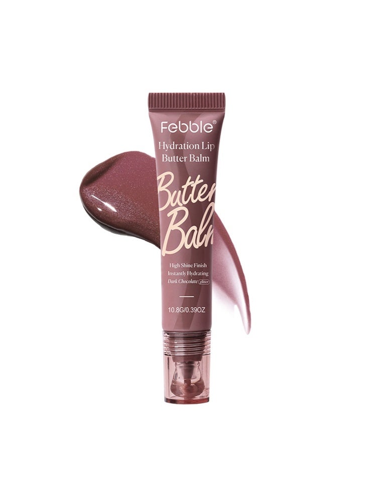 Febble Hydration Lip Butter Balm - Moisturizing Lip Balm Nourishing Lip Care Butter Instantly Locks in Moisture for Pillow-Soft Lips with Shea Butter, for Glowy, Dewy, Plumped Lips #08 Dark Chocolate (glitter) - Image 1