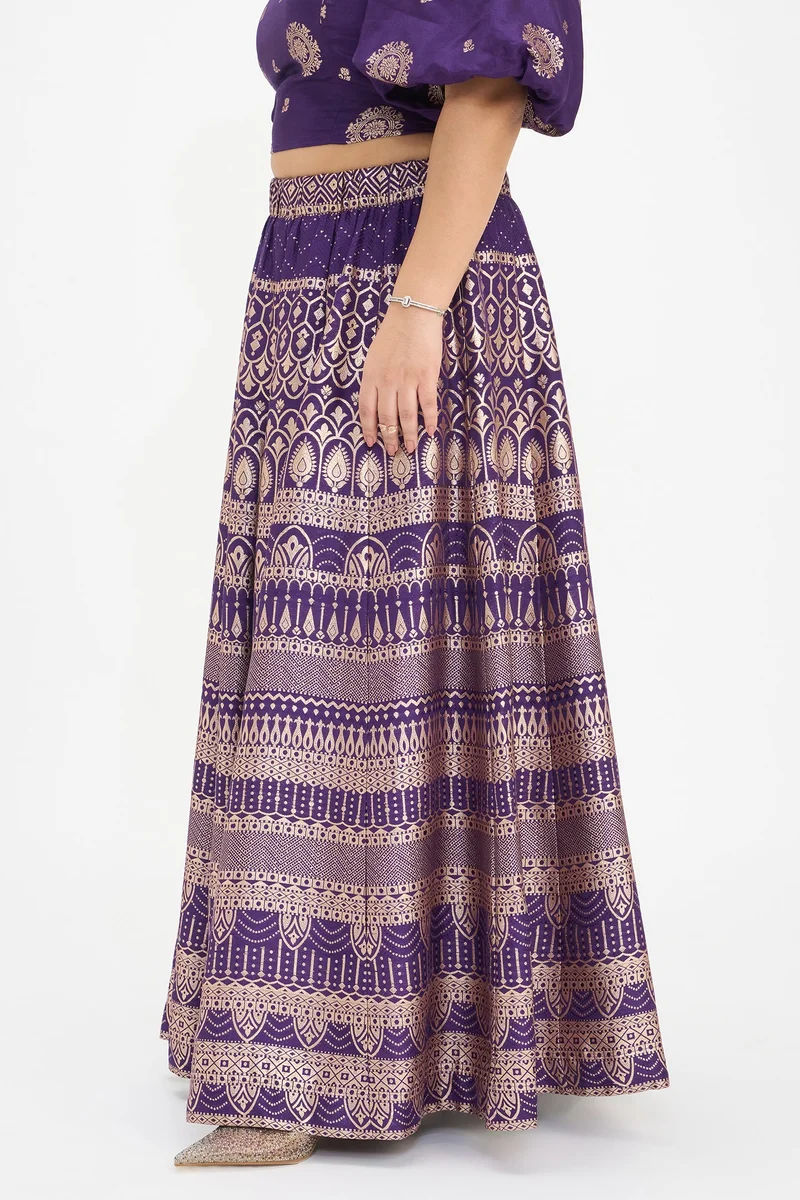 Virgio  Ethnic Motifs Viscose Brocade Maxi Plus Size Skirt for Women for Women | Best Price UAE