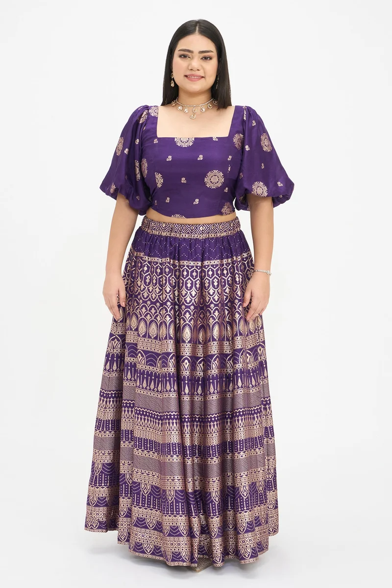 Virgio Ethnic Motifs Viscose Brocade Maxi Plus Size Skirt for Women