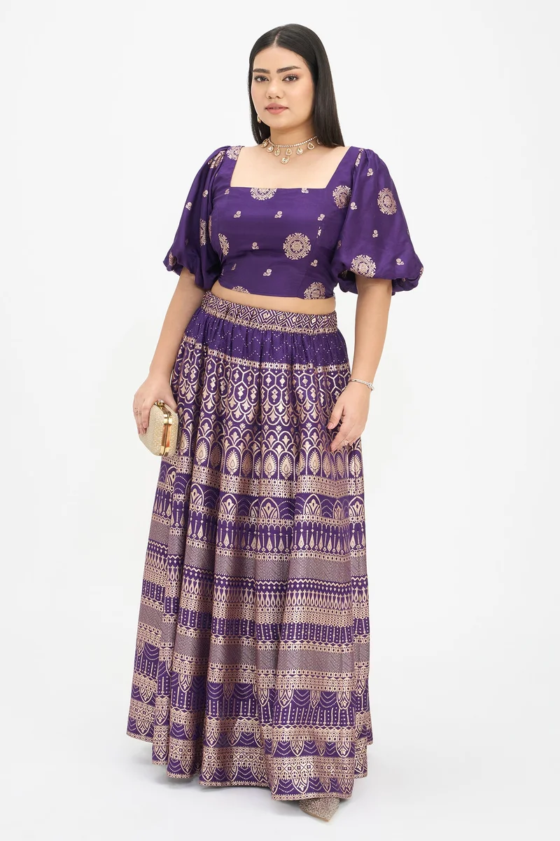 Virgio Ethnic Motifs Viscose Brocade Maxi Plus Size Skirt for Women