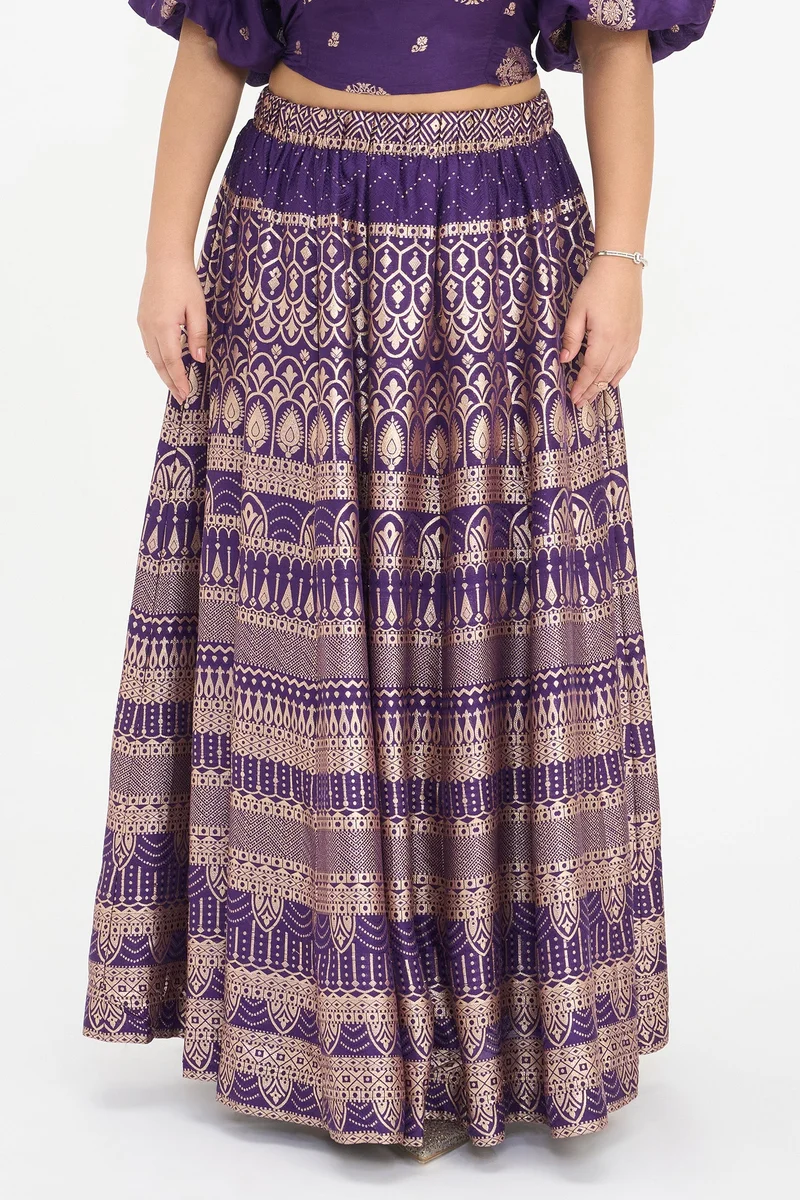 Virgio  Ethnic Motifs Viscose Brocade Maxi Plus Size Skirt for Women for Women | Best Price UAE