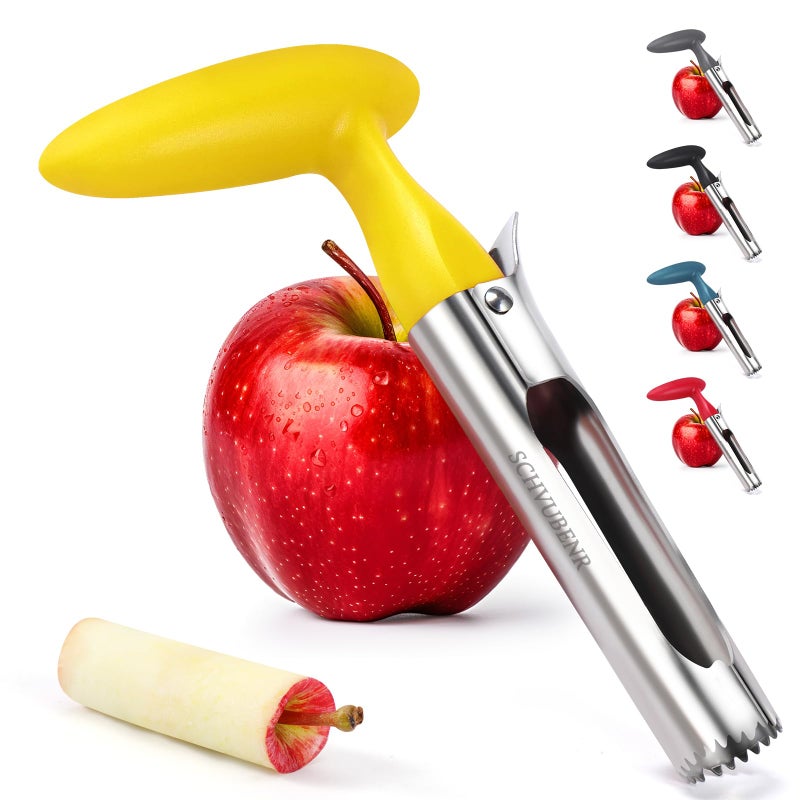 SCHVUBENR Premium Apple Corer Tool Easy to Use and Clean Sturdy Apple Core Remover with Sharp Serrature Stainless Steel Corers for Apple and Pear Core Fruits with EaseYellow
