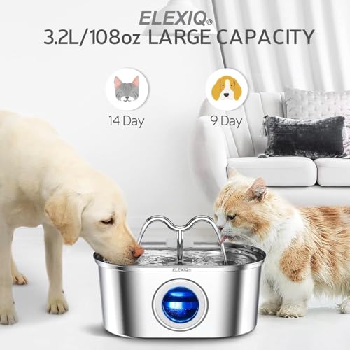 ELEXIQ Cat Water Fountain, 3.2L/108oz Automatic Stainless Steel Pet Dog Water Dispenser with Super Quiet&Transparent Window Design Ideal for Cats,Dogs (Steel, Rectangle 3L-2) - Image 4