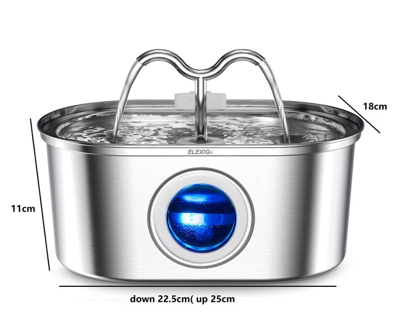 ELEXIQ Cat Water Fountain, 3.2L/108oz Automatic Stainless Steel Pet Dog Water Dispenser with Super Quiet&Transparent Window Design Ideal for Cats,Dogs (Steel, Rectangle 3L-2) - Image 3