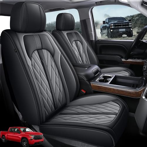 TTX LIGHTING Seat Covers Fit for 2007-2025 2026 Chevrolet Chevy Silverado GMC Sierra 1500 2500HD 3500HD Leather Truck Seat Covers Full Set (#073 Black&Grey, 5 Seats) - Image 1