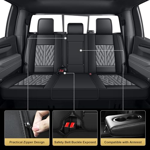 TTX LIGHTING Seat Covers Fit for 2007-2025 2026 Chevrolet Chevy Silverado GMC Sierra 1500 2500HD 3500HD Leather Truck Seat Covers Full Set (#073 Black&Grey, 5 Seats) - Image 4