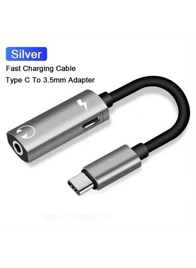 Silvery 2 in 1 Type C to 3 5mm Headphone Jack Audio Adapter and Charger for Samsung Galaxy S24 S23 S22 Ultra A54 A53 - Image 1