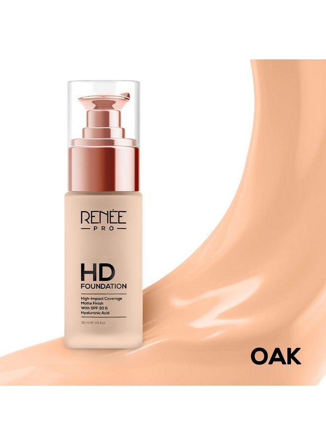 RENEE PRO HD Full Coverage Liquid All Skin Typ Foundation - Oak, Seamless HD Coverage with Matte Finish | SPF30 | Weightless & Long Lasting | Enriched with Aloe, Coffee, Chamomile & Vitamin E, 30 Ml - Image 4
