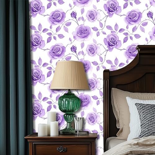 HOMETITUTE Watercolor Purple Rose Wallpaper Peel and Stick Contact Paper Wall Paper Stick 177 x 1181 Self Adhesive Vinyl Wall Covering Bedroom Kitchen Bathroom - Image 3