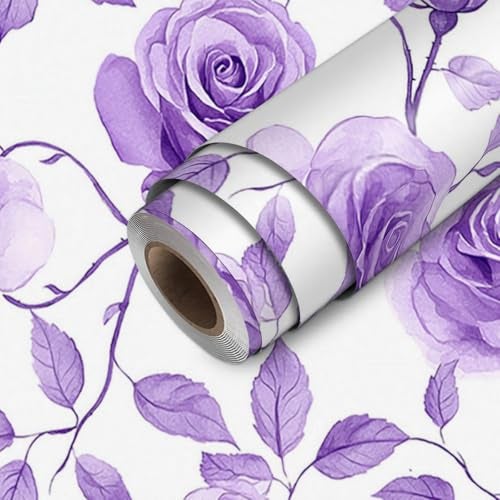 HOMETITUTE Watercolor Purple Rose Wallpaper Peel and Stick Contact Paper Wall Paper Stick 177 x 1181 Self Adhesive Vinyl Wall Covering Bedroom Kitchen Bathroom - Image 1