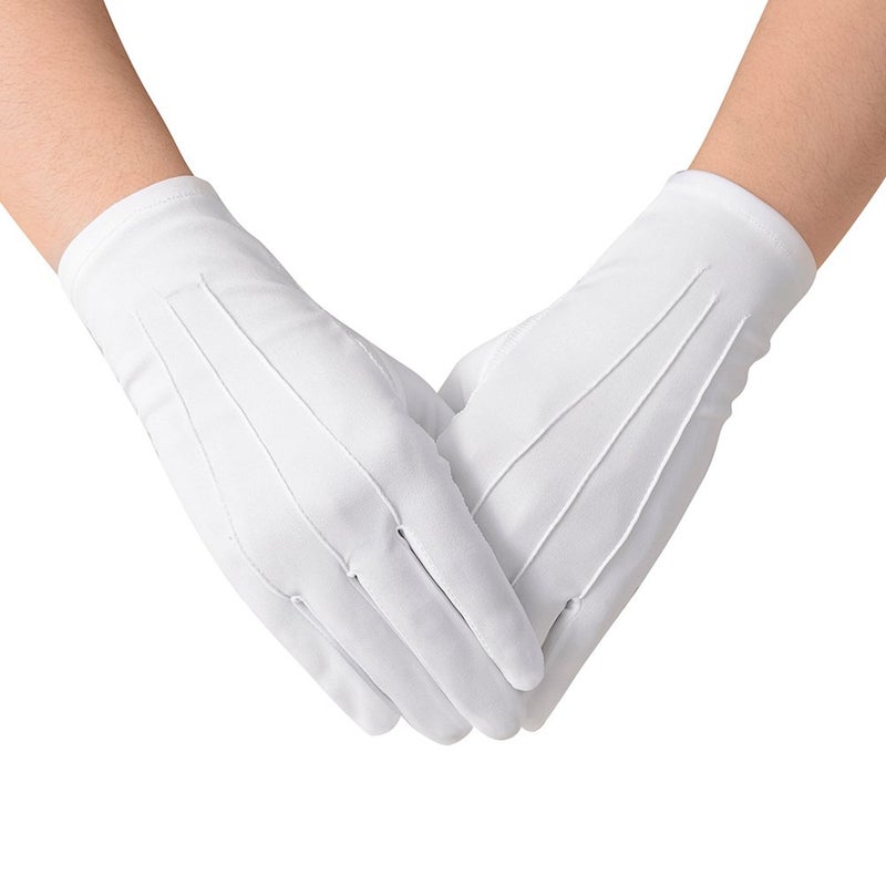 JISEN Men Police Formal Tuxedo Honor Guard Parade Nylon Cotton Non-slip Gloves (White, US One size) - Image 2