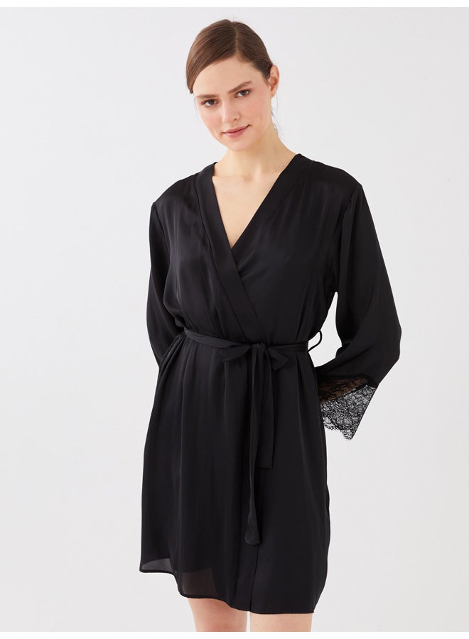 LC WAIKIKI Shawl Collar Straight Long Sleeve Satin Women's Dressing Gown - Image 2