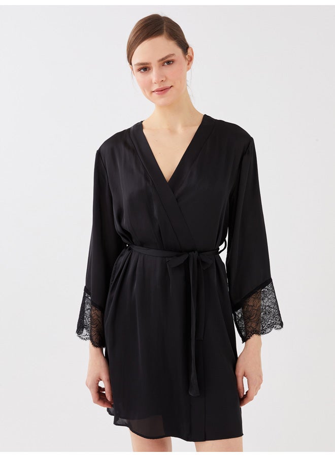 LC WAIKIKI Shawl Collar Straight Long Sleeve Satin Women's Dressing Gown - Image 1