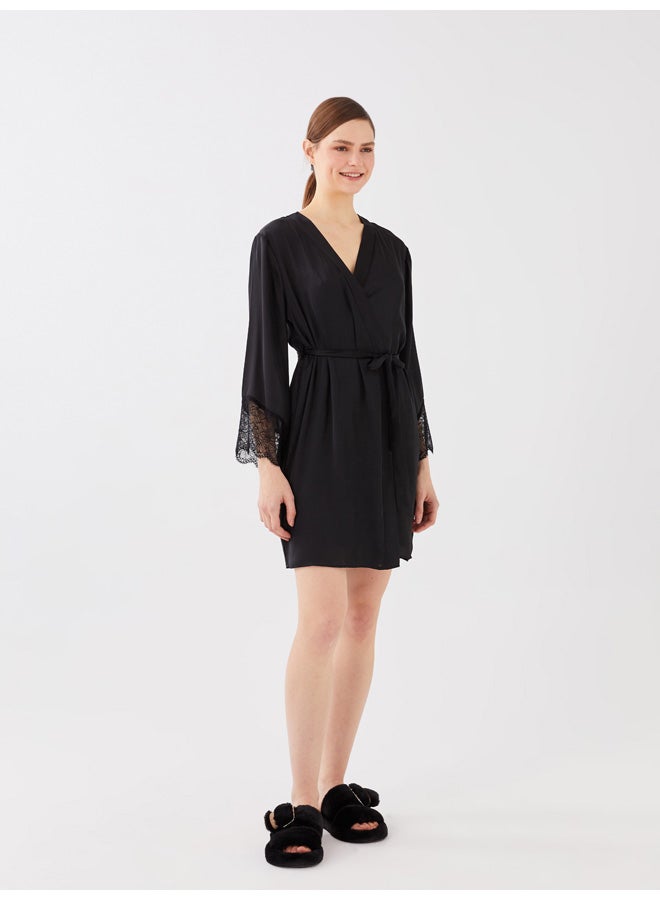 LC WAIKIKI Shawl Collar Straight Long Sleeve Satin Women's Dressing Gown - Image 3