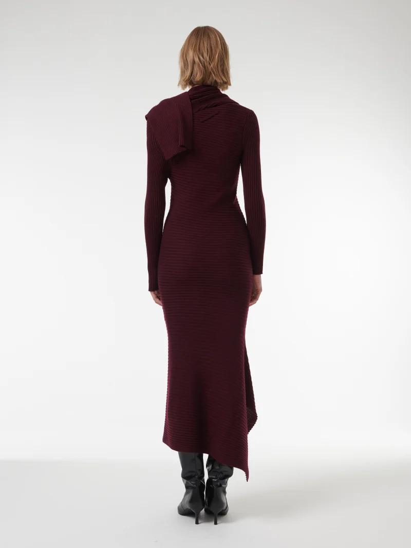 leem  Ribbed Cowl-Neck Knit Dress for Women | Best Price UAE