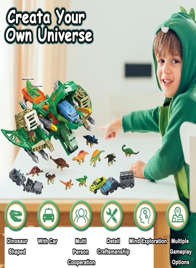 Frontoytall Jumbo Dinosaur Toys for Kids 3-5, 12 Mini Dinosaurs & 6 Truck Carrier Cars, Birthday Gifts Toys for 3 4 5+ Year Old Boy, Create a Dino World, Educational Figures, Dinosaur Play Set - Image 4