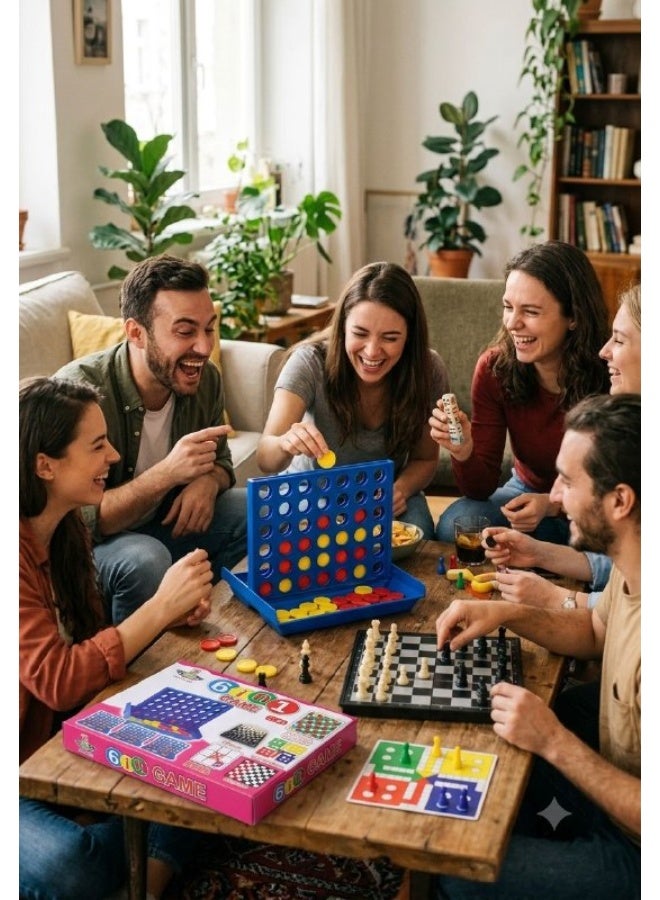 6-in-1 Multi-Game Board Set for Kids and Adults - Chess, Checkers, Ludo, Connect 4 Style, Tic-Tac-Toe, and Block Puzzle - Image 3