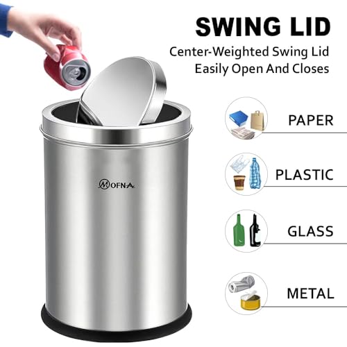 mofna Stainless Steel Swing lid dustbin, Garbage Bin, Trash Can, with removable lid For Home, Kitchen, Bathroom, Office & Commercial Use - 8x12 In -10 Liter, Silver, Pack of 1 - Image 5